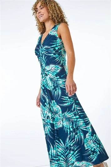 Blue Floral Print Twist Front Maxi Dress 7 Blue Floral Print Twist Front Maxi Dress - Image 5