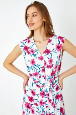 Pink Sleeveless Floral Frill Hem Midi Dress -Dress Haven Sales Store 760864e3 7947 45c4 9176 9d54248ade3d