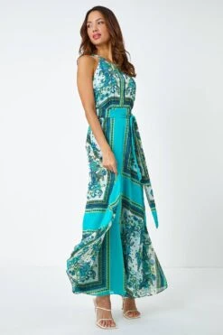 Turquoise Scarf Print Halter Neck Maxi Dress -Dress Haven Sales Store 76146bb4 55de 4d3c 913a e9f090549d9a