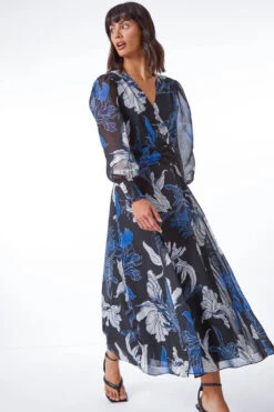 Blue Floral Print Chiffon Wrap Midi Dress -Dress Haven Sales Store 76b2255e cc27 4ba0 9ff8 35c24d9fc804