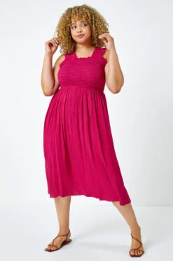 Pink Curve Sleeveless Shirred Midi Stretch Dress -Dress Haven Sales Store 76f9e201 6ef0 491b 9676 13b4528fdccf