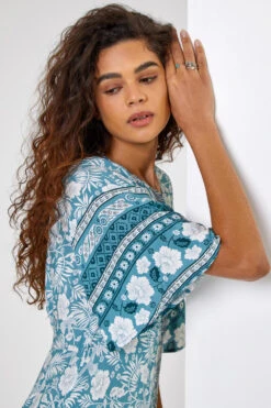 Light Blue Floral Border Print Midi Dress -Dress Haven Sales Store 778c9e5f 7aff 46b2 a81f ab901093e989