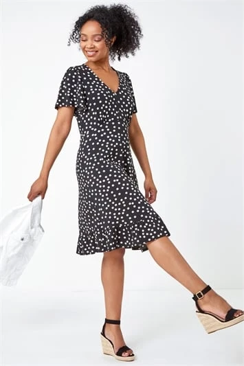 Black Sleeveless Polka Dot Midi Stretch Dress 5 Black Sleeveless Polka Dot Midi Stretch Dress - Image 3
