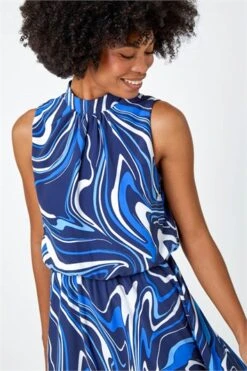 Blue Sleeveless Geometric Print Smock Dress -Dress Haven Sales Store 793c102e 93fe 4c4b b804 da6d5217a5ce