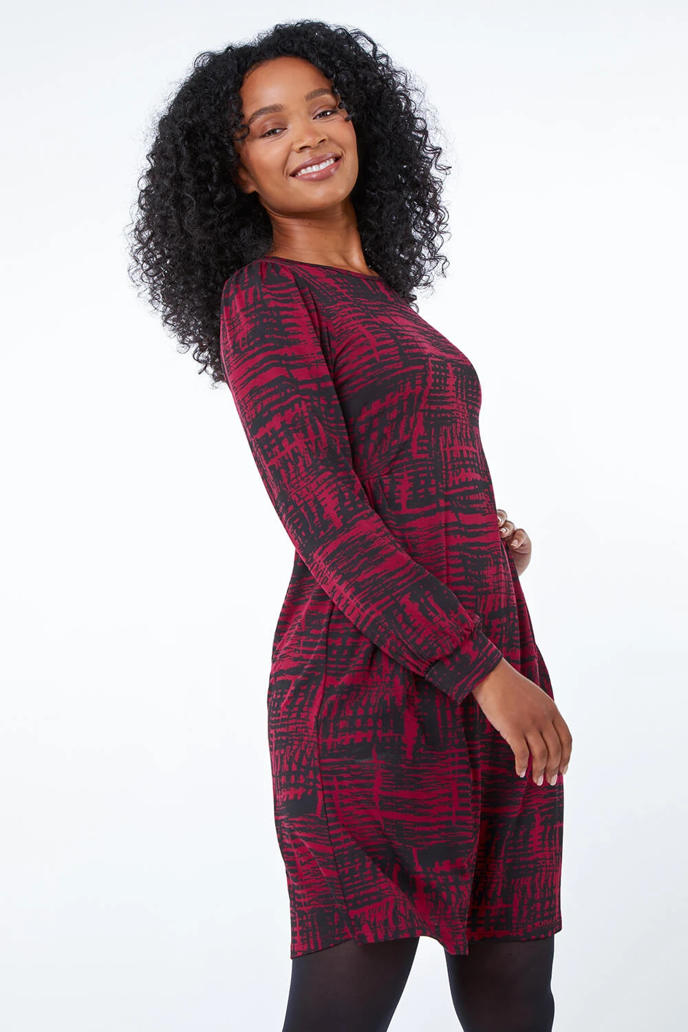 Wine Petite Abstract Print Fit & Flare Dress 4 Wine Petite Abstract Print Fit & Flare Dress - Image 2