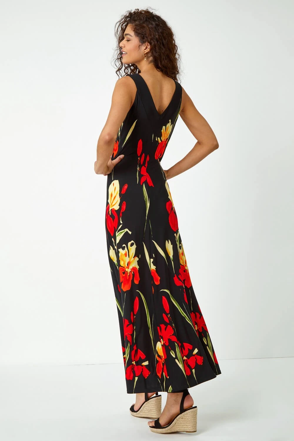 Black Floral Stretch Jersey Maxi Dress 5 Black Floral Stretch Jersey Maxi Dress - Image 3