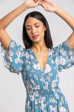 Blue Floral Print Tiered Midi Dress -Dress Haven Sales Store 7bffa678 7033 4e33 9d89 871c59cc821a