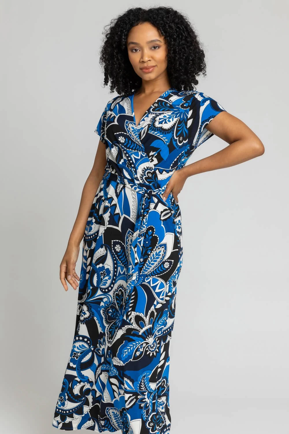 Blue Petite Paisley Print Tie Waist Maxi Dress 3 Blue Petite Paisley Print Tie Waist Maxi Dress