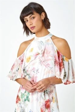 Pink Abstract Overlay Chiffon Maxi Dress