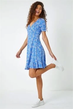 Blue Ditsy Floral Print Button Dress -Dress Haven Sales Store 7f3afdb2 4374 491d 8a23 4dbd24980e1a