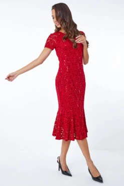 Red Leaf Lace Sequin Midi Dress -Dress Haven Sales Store 7f8e23e2 ccb7 4b08 a1af 087336a1a10c