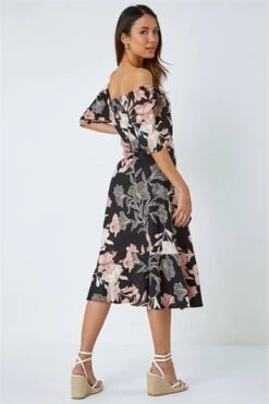 Black Tropical Print Tiered Midi Wrap Dress -Dress Haven Sales Store 804a0c31 0622 4e79 9e1a bc2f104e9251