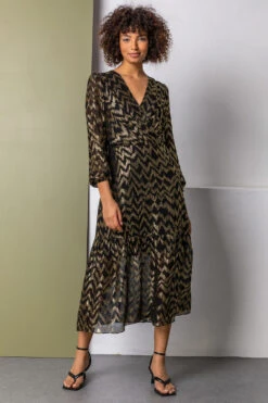 Gold Metallic Zig Zag Tiered Midi Dress -Dress Haven Sales Store 81add506 1f05 49a6 99ea 5a55e60425ac