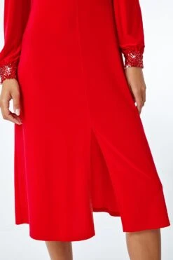 Red Sequin Trim Stretch Midi Dress -Dress Haven Sales Store 86cd8b04 1fc8 4111 b70f 90e7dc71be8d
