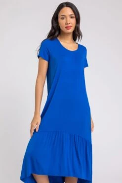 Royal Blue Tiered Hem Jersey Midi Dress