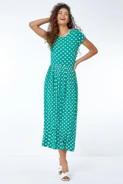 Green Spot Print Stretch Midi Dress -Dress Haven Sales Store 8b7150cf 2fb4 4d23 b534 65b3d3c651b5