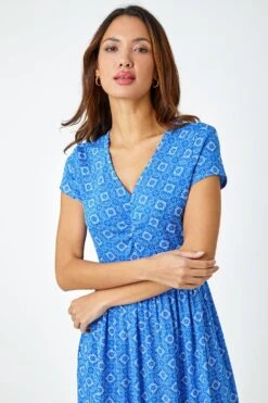 Royal Blue Tile Print Midi Stretch Dress -Dress Haven Sales Store 8fba17c9 74e5 427e 8761 3939a1e6e2cf
