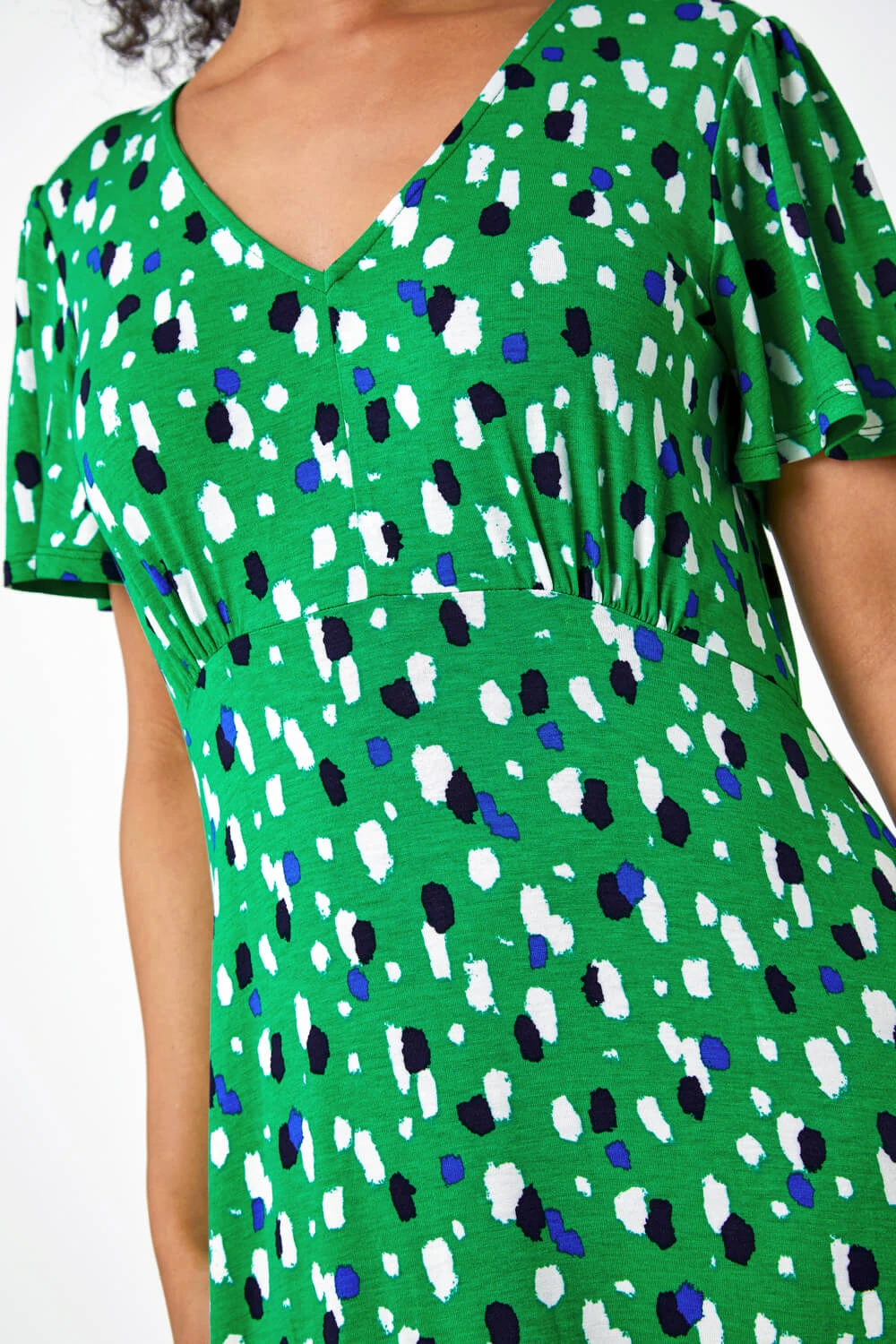 Green Petite Spot Frill Hem Stretch Dress 7 Green Petite Spot Frill Hem Stretch Dress - Image 5