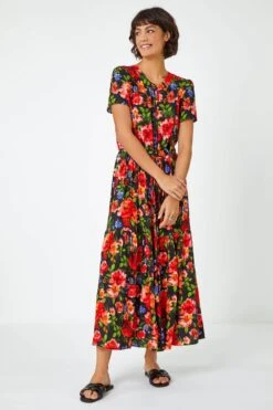 Red Floral Print Tiered Midi Dress -Dress Haven Sales Store 94b37955 1e82 4254 af4e 86ec84b4ec80