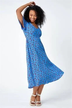 Blue Petite Ditsy Floral Stretch Dress -Dress Haven Sales Store 95206466 984f 49c5 b92b 235f7200ec87