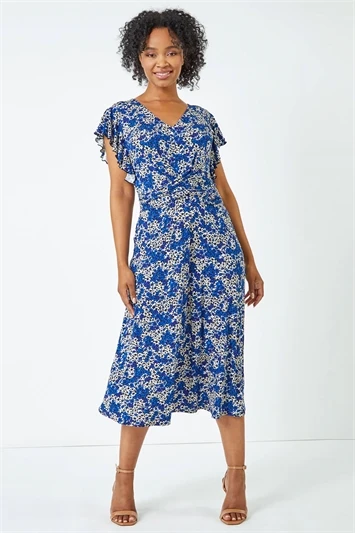 Navy Petite Floral Print Stretch Dress 6 Navy Petite Floral Print Stretch Dress - Image 4