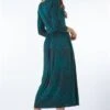 Green Ditsy Gathered Skirt Stretch Midi Dress