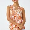Orange Sleeveless Floral Print Shirred Dress -Dress Haven Sales Store 97061c88 ee85 48d6 bc04 ecc0ac5c4278