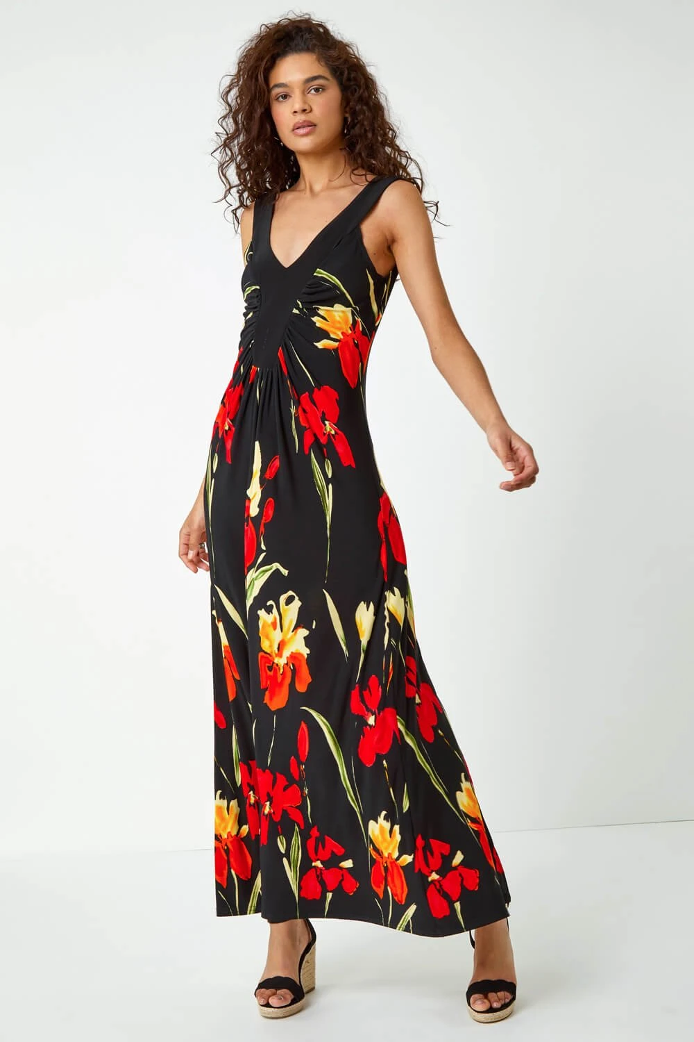 Black Floral Stretch Jersey Maxi Dress 4 Black Floral Stretch Jersey Maxi Dress - Image 2