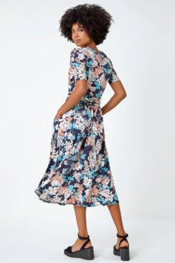 Teal Floral Print Ruched Waist Wrap Dress -Dress Haven Sales Store 9a94ce74 a2b4 4999 81a8 a83c9100e73a