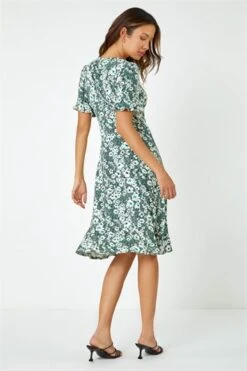 Green Floral Print Button Detail Midi Dress -Dress Haven Sales Store 9cd0da90 1e68 4c22 bc7d 589a18a74c77