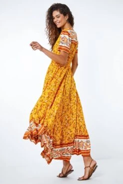 Yellow Floral Print Shirred Waist Maxi Dress -Dress Haven Sales Store 9d916833 d681 48e2 8237 a9e558557f82