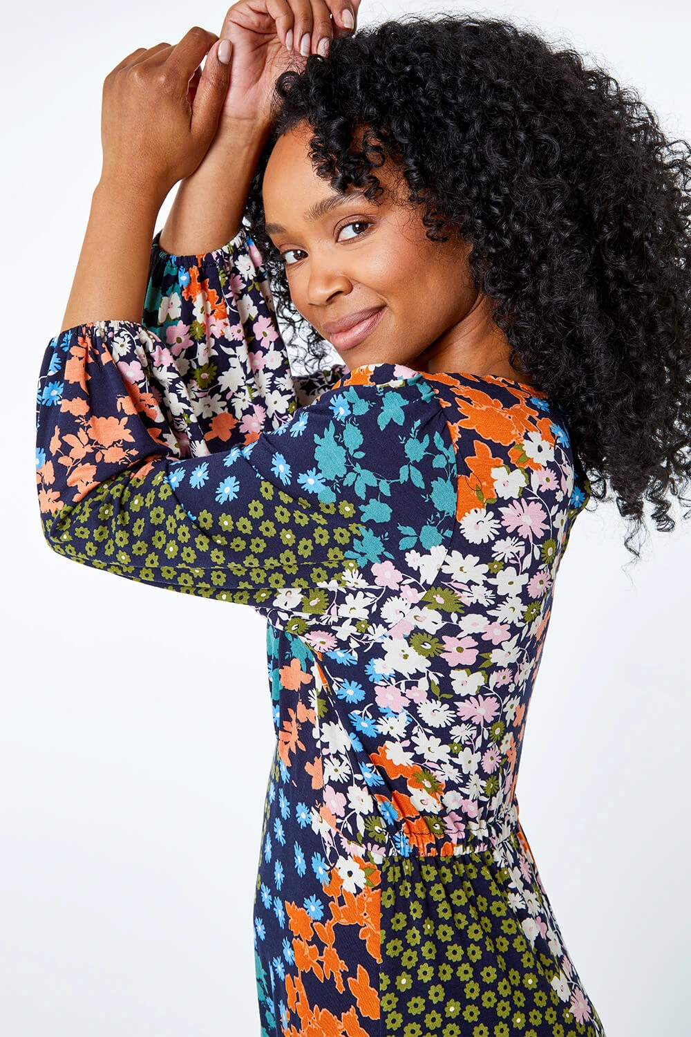 Khaki Petite Floral Stretch Midi Dress 7 Khaki Petite Floral Stretch Midi Dress - Image 5