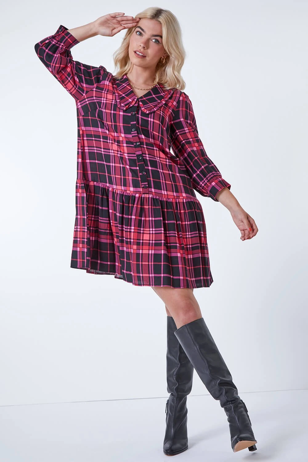 Pink Checked Tunic Mini Dress 4 Pink Checked Tunic Mini Dress - Image 2