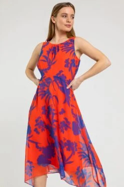 Red Petite Floral Print Chiffon Dress