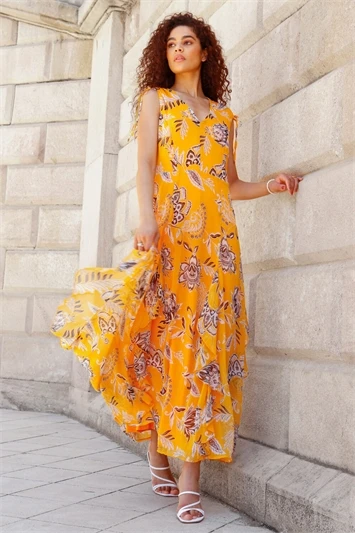Yellow Sleeveless Floral Halter Neck Midi Dress 7 Yellow Sleeveless Floral Halter Neck Midi Dress - Image 5
