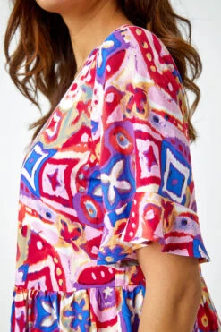 Magenta Printed Frill Sleeve Tiered Smock Dress -Dress Haven Sales Store a219e12c 148b 4730 9c60 332b31f0c22b