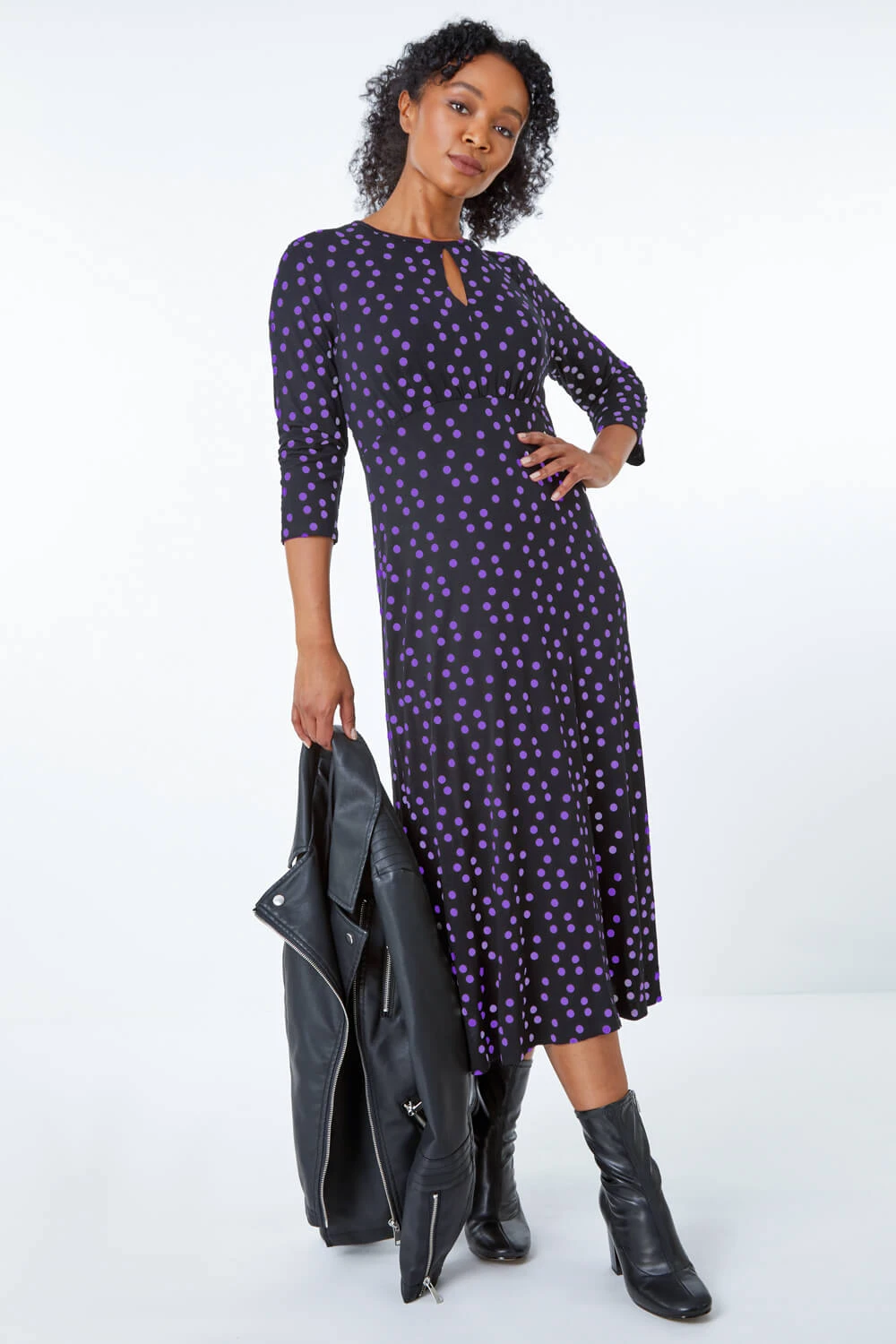 Purple Petite Spot Print Keyhole Midi Dress 3 Purple Petite Spot Print Keyhole Midi Dress