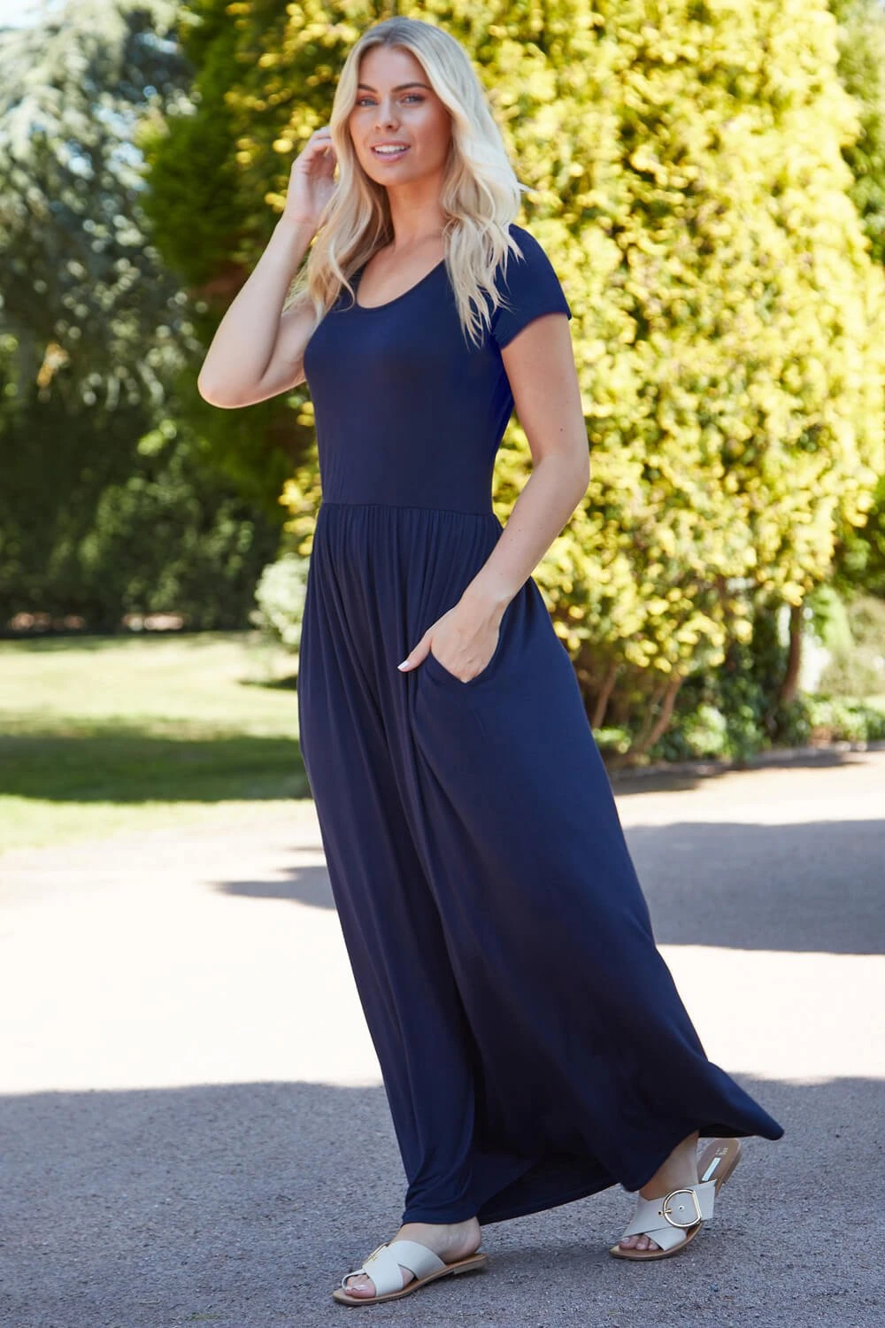 Navy Gathered Skirt Maxi Dress 4 Navy Gathered Skirt Maxi Dress - Image 2