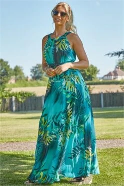 Pink Tropical Print Halterneck Maxi Dress -Dress Haven Sales Store a5890c0d a174 4ad0 bc0e ce3f181f8336