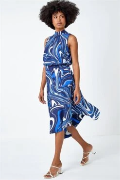 Blue Sleeveless Geometric Print Smock Dress -Dress Haven Sales Store a6083626 2d18 492b 92a8 ebd5c5fb01bd