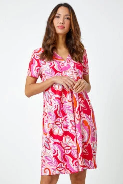 Pink Baroque Floral Pocket Tunic Dress -Dress Haven Sales Store a765d974 00da 48f7 a2c2 d64a4f0867af