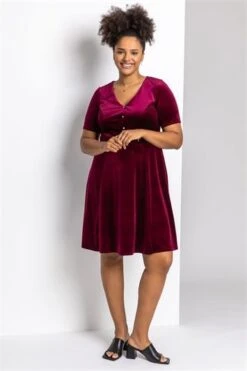 Wine Velvet Button Detail Midi Dress -Dress Haven Sales Store a78446aa 3035 4a14 8cd8 2b1aaa4f841b
