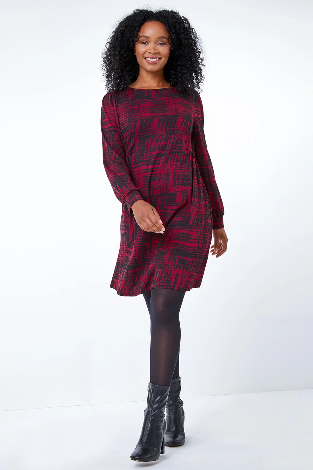 Wine Petite Abstract Print Fit & Flare Dress