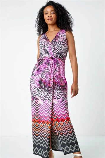 Blue Petite Floral Knot Stretch Maxi Dress 3 Blue Petite Floral Knot Stretch Maxi Dress