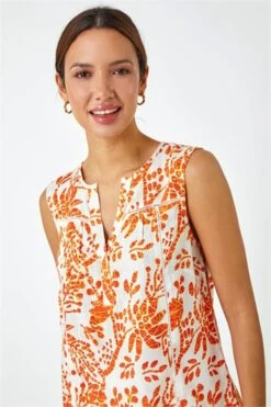 Orange Sleeveless Floral Print Shirred Dress -Dress Haven Sales Store a90c6dbd 499b 4b50 bccb 6608d202d008