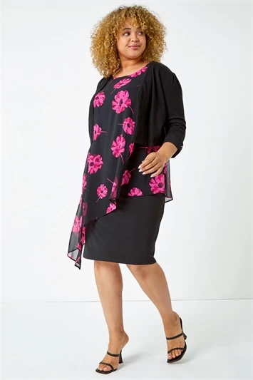 Pink Curve Premium Stretch Floral Midi Dress 3 Pink Curve Premium Stretch Floral Midi Dress