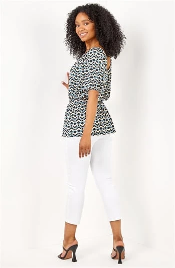 Navy Petite Geo Print Jersey Wrap Dress 5 Navy Petite Geo Print Jersey Wrap Dress - Image 3