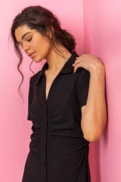 Black Ruched Detail Stretch Shirt Dress -Dress Haven Sales Store ab939a1d b512 4a8a a212 019c6ad428d6