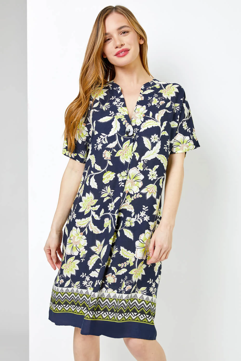 Navy Petite Contrast Floral Print Shirt Dress 3 Navy Petite Contrast Floral Print Shirt Dress