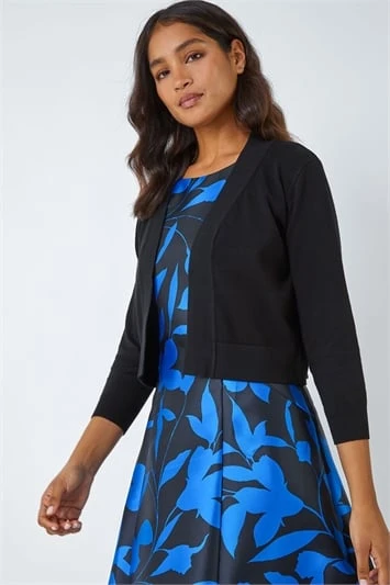 Royal Blue Floral Print Dipped Hem Jacquard Dress 7 Royal Blue Floral Print Dipped Hem Jacquard Dress - Image 5